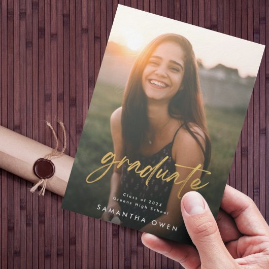 goudpenseel High School Afstuderen Foto Aankondiging