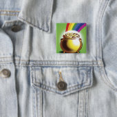 Goudpotten en regenboog vierkante button 5,1 cm (In situ)