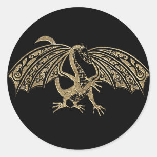 Goudreliëfdragon Fantasy Ronde Sticker