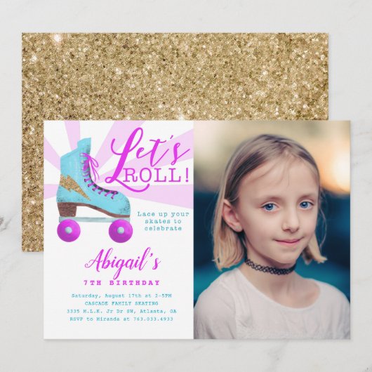  goudroller Skating Birthday Foto Kaart (Voorkant / Achterkant)