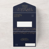 goudrondjes op marinesblauwe bruiloft | A All In One Uitnodiging (Buitenkant)