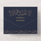 goudrondjes op marinesblauwe bruiloft | A All In One Uitnodiging (Achterkant)