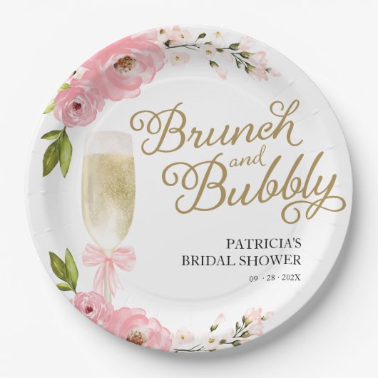 Goudroze bloemenbrunch en bubbelig Vrijgezellenfee Papieren Bordje (Voorkant)