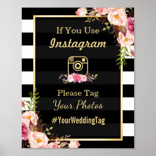 goudroze Floral Stripes   Instagram Weddenschap Poster