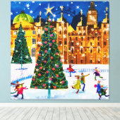 goudroze kerstwinter-ijsschaatsen canvas afdruk (Insitu (Houten vloer))