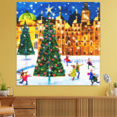 goudroze kerstwinter-ijsschaatsen canvas afdruk (Insitu (Woonkamer))