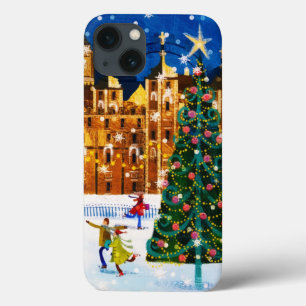 goudroze kerstwinter-ijsschaatsen  iPhone 13 hoesje