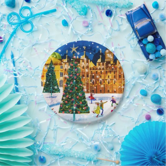 goudroze kerstwinter-ijsschaatsen papieren bordje (Feest)