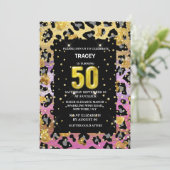 Goudroze zwart oerwoud glitter 50th kaart (Staand voorkant)