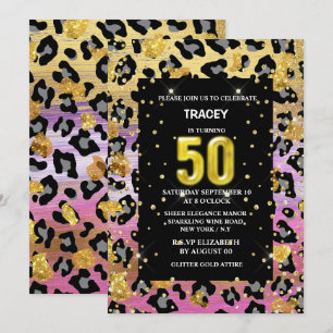 Goudroze zwart oerwoud glitter 50th kaart