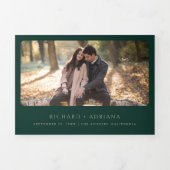 goudrust QR Code Emerald Green Wedding Drieluik Uitnodiging (Cover)