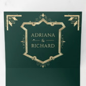 goudrust QR Code Emerald Green Wedding Drieluik Uitnodiging (Binnenzijde eerst)