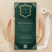  goudrust QR Code Emerald Green Wedding Drieluik Uitnodiging