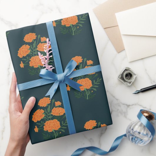 goudsbloem blauw inpakpapier (Geschenken)