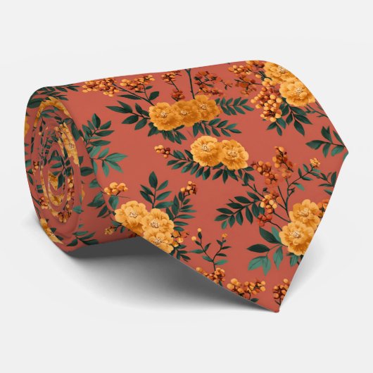 goudsbloem calendula bloemenpatroon stropdas (Opgerold)