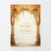 goudsbloem geel zuid indiase mandap bruiloft drieluik uitnodiging (Cover)