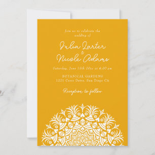 Goudsbloem Gele Amber Abstract Mandala Bruiloft Kaart