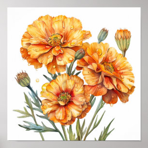 goudsbloem print, Sinaasappel bloemen kunst aan de Poster