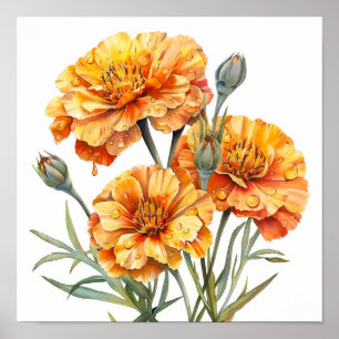 goudsbloem print, Sinaasappel bloemen kunst aan de Poster