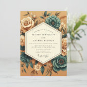 Goudsbloem Theebruine Vintage Flora Bruiloft Kaart (Staand voorkant)