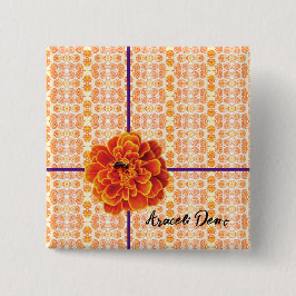 goudsbloemen en bij vierkante button 5,1 cm