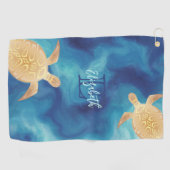 Goudschildpad Blauwe Waterverf Monogram Beach Golfhanddoek (Horizontaal)