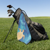 Goudschildpad Blauwe Waterverf Monogram Beach Golfhanddoek (Groen)
