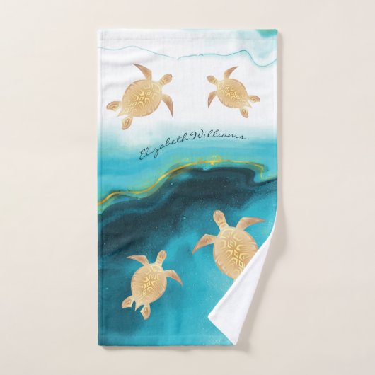Goudschildpad - Blauwe Waterverf - Monogram strand Handdoek (Handdoek)