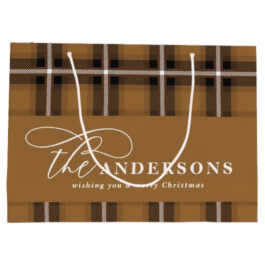 Goudschrift mustard plaid tartan rustige Kerstmis Groot Cadeauzakje (Achterkant)