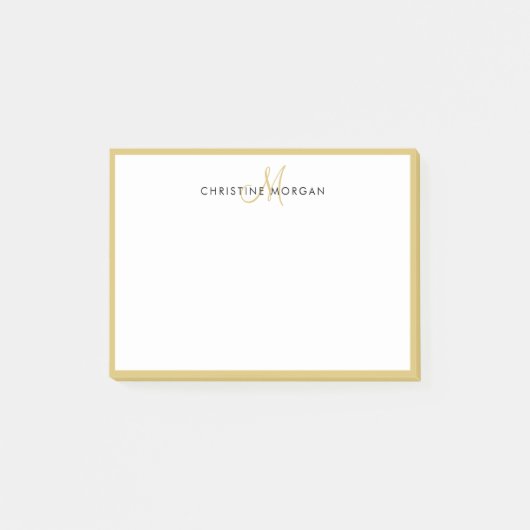 Goudsimpele chic minimalist monogram post-it® notes (Voorkant)