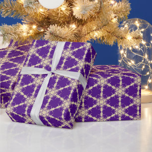goudsneeuwvlokken op Paars Cadeaupapier