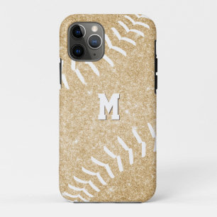 goudsoftball voor meisjes met een monogrammus iPhone 11 pro hoesje