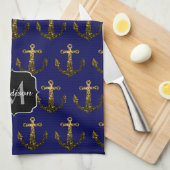 Goudsparren Anchor Patroon Monogram Theedoek (Quarter Fold)
