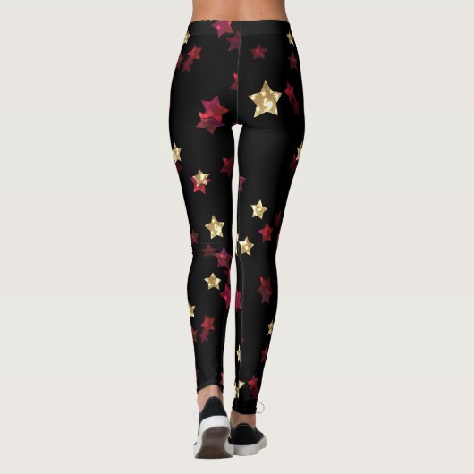 Goudsterren, goud, zwart, rood, elegant, glitter leggings (Achterkant)