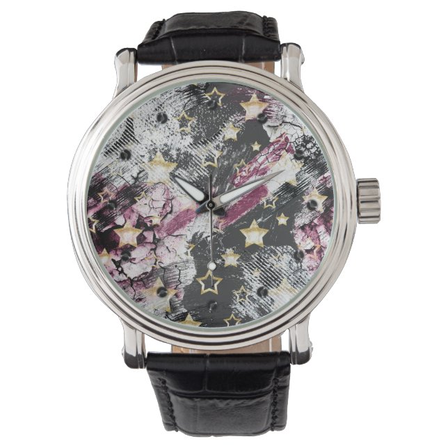Goudsterren grof abstract stijlvol, modern stedeli horloge (Voorkant)