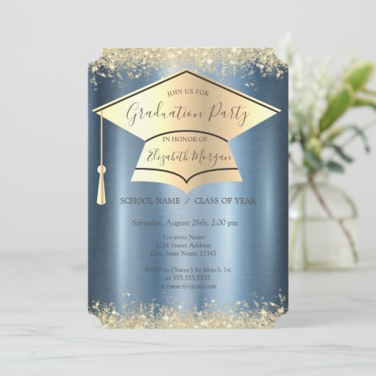 Goudstof, korrelkap, blauw Afstuderen Kaart (Staand voorkant)