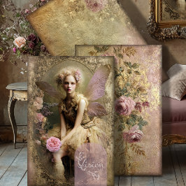 Goudstof, Oude Wereld Vintage Fee Romantische Bloe Inpakpapier Vel