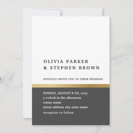 Goudstreep. Elegant zwart-wit bruiloft Kaart (Voorkant)