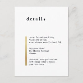 Goudstreep. Moderne elegante simpele trouwdetails Informatiekaartje