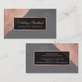 Goudstripe grijze cementmake-up van modern roos visitekaartje (Voorkant / Achterkant)