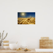 Goudtarwe en blauwe hemel met zon poster (Keuken)