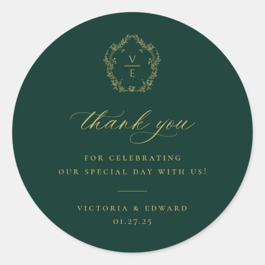  goudtroep Monogram bruiloft Hartelijk dank Ronde Sticker (Voorkant)
