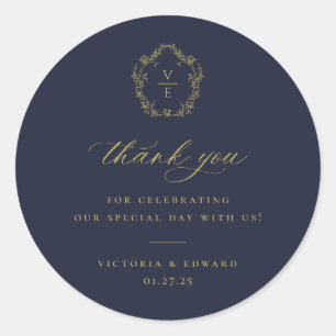 goudtroep Monogram bruiloft Hartelijk dank Ronde Sticker