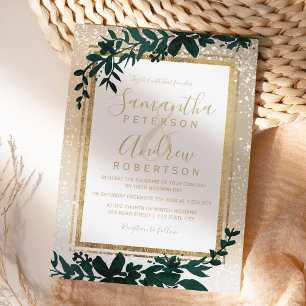goudtypografie blaassneeuw elegant winterhuwelijk kaart