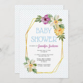 goudveelhoek, bloemen, polka stift baby shower kaart (Voorkant / Achterkant)