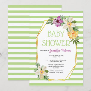 Goudveelhoek en bloemen groen baby shower kaart