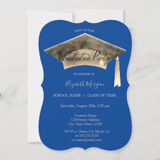 Goudverloopdop Tassel Blue Afstuderen Kaart (Voorkant)