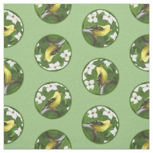 Goudvink in Dogwood Bloesems Originele Vogelkunst Stof