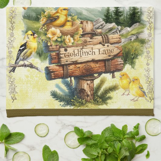 Goudvink lane geel gouden vink theedoek (Gevouwen)