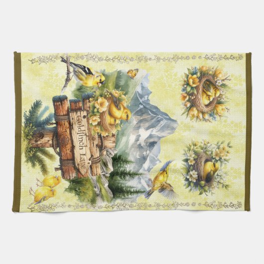 Goudvink lane geel gouden vink theedoek (Horizontaal)